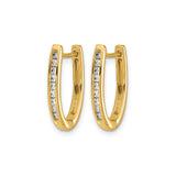 10k Yellow Gold Oval Hoop Earrings with Channel Set Cubic Zirconia, Lightweight Hinged Style
