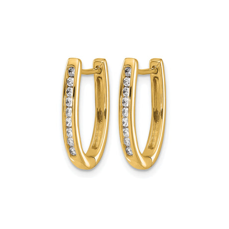 10k Yellow Gold Oval Hoop Earrings with Channel Set Cubic Zirconia, Lightweight Hinged Style