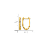 10k Yellow Gold Oval Hoop Earrings with Channel Set Cubic Zirconia, Lightweight Hinged Style