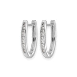 14k White Gold Oval Huggie Hoop Earrings with Channel Set Round Diamonds