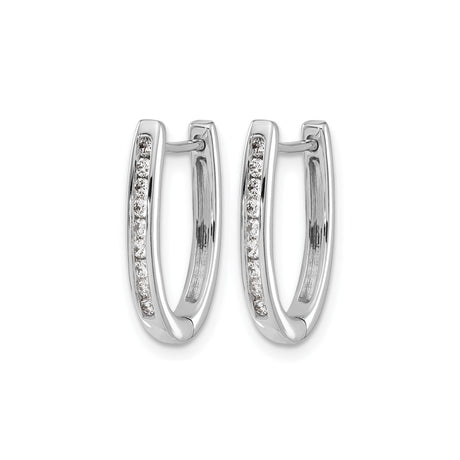 14k White Gold Oval Huggie Hoop Earrings with Channel Set Round Diamonds