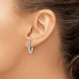 14k White Gold Oval Huggie Hoop Earrings with Channel Set Round Diamonds