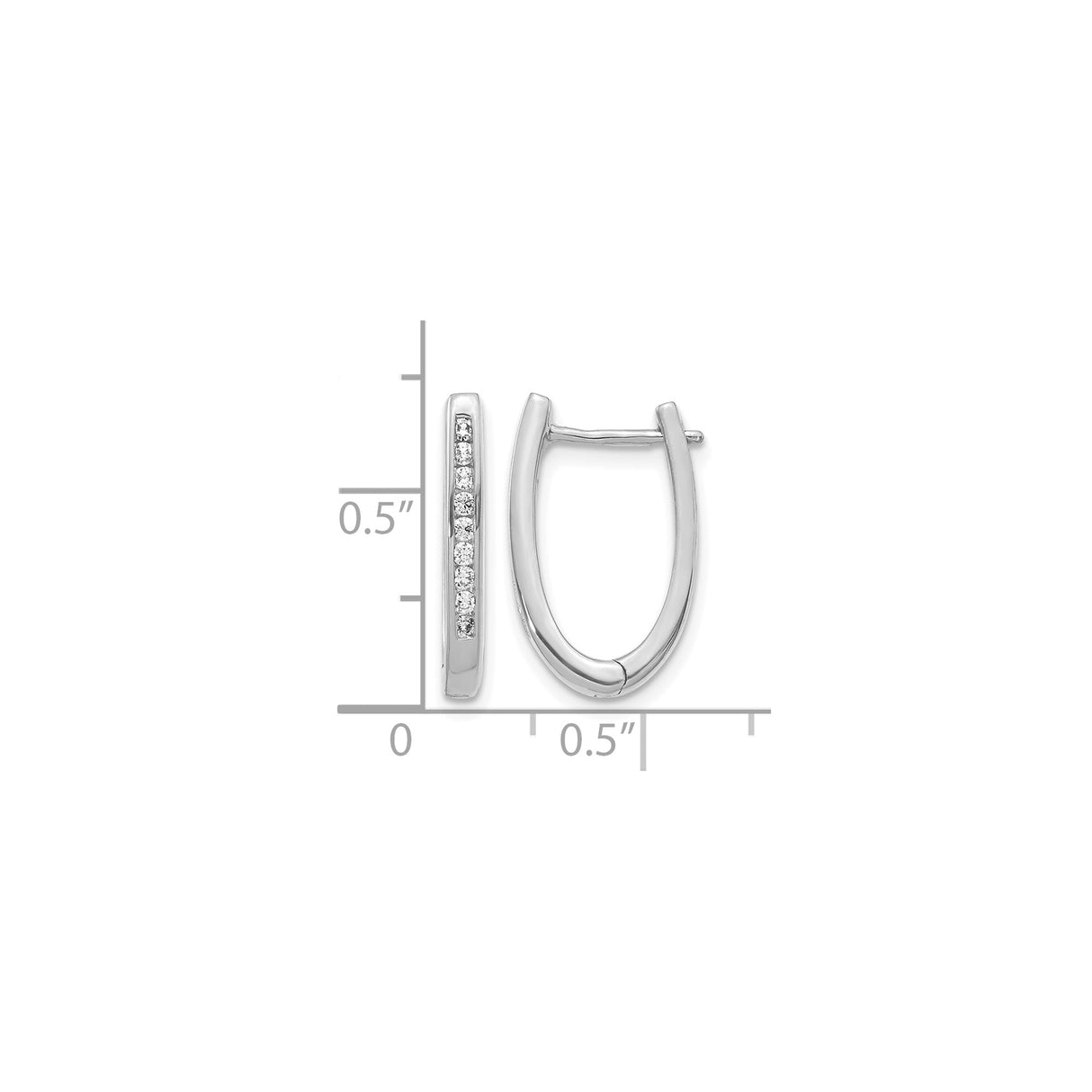 14k White Gold Oval Huggie Hoop Earrings with Channel Set Round Diamonds