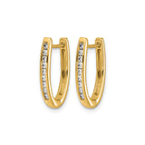 14k Yellow Gold Oval Hoop Earrings with Round Cut Diamonds in Channel Setting