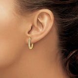 14k Yellow Gold Oval Hoop Earrings with Round Cut Diamonds in Channel Setting