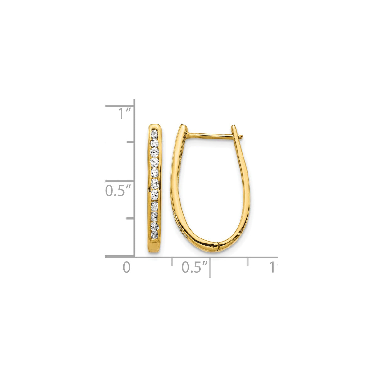 10k Yellow Gold Oval Hoop Earrings with Round Cut White Cubic Zirconia Accents