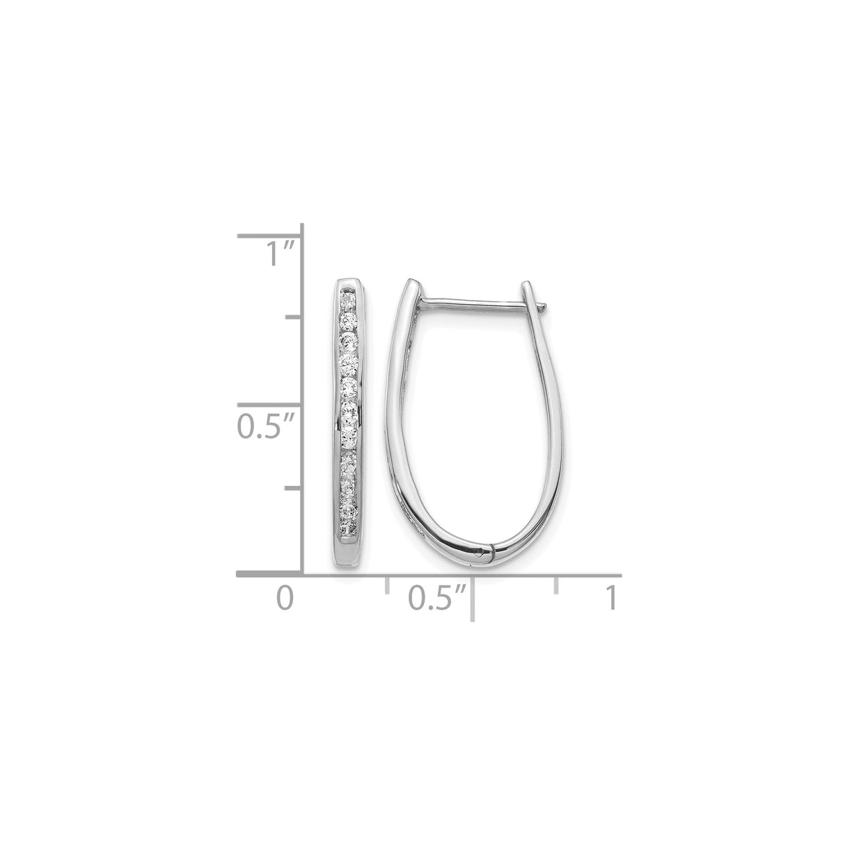 14k White Gold Hoop Earrings with Round Cut Diamonds, Inside-Out Curved Oval Design