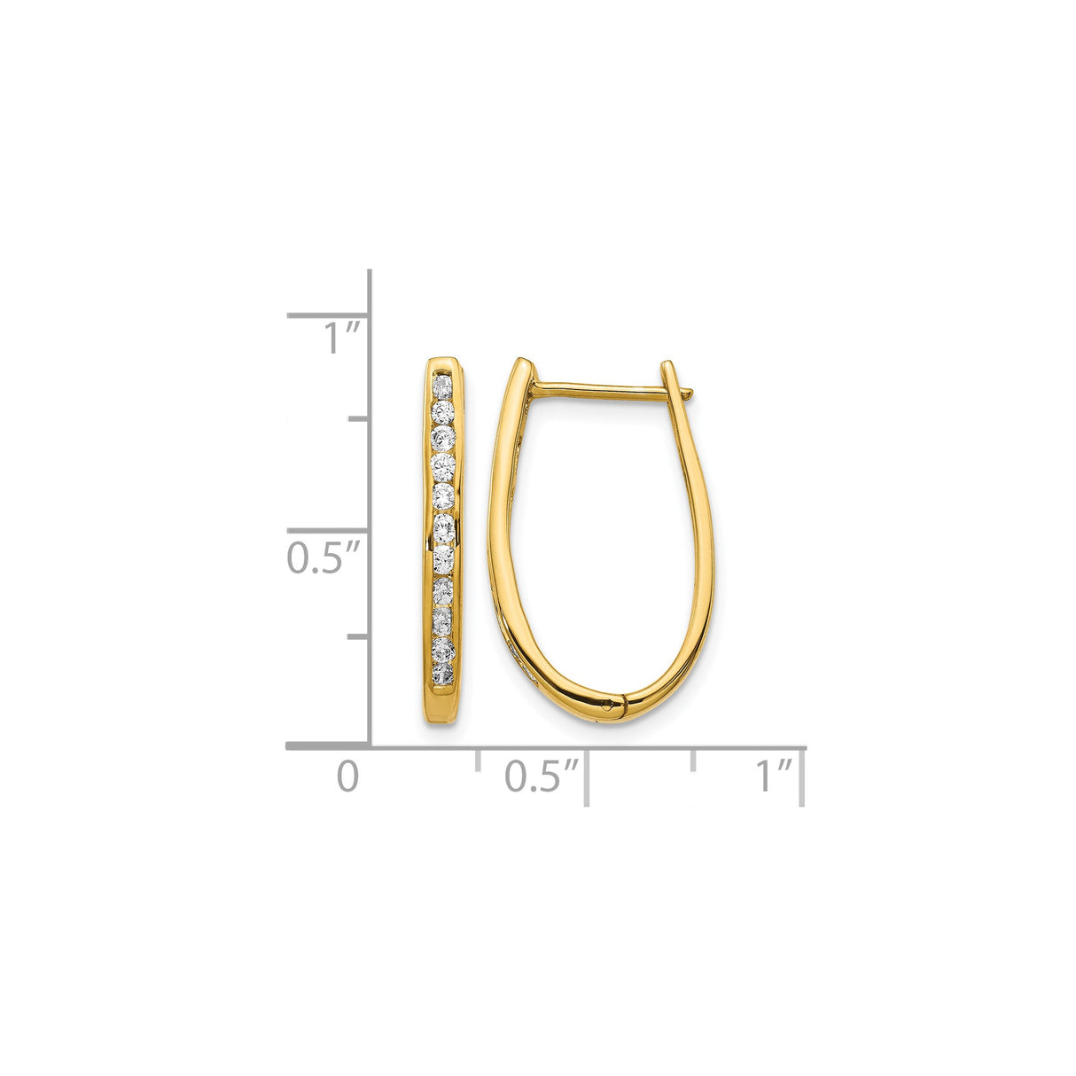 14k Yellow Gold Oval Hoop Earrings with Channel Set Diamonds, Sleek Modern Design