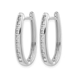 10k White Gold Oval Hoop Earrings with Channel-Set Round Diamonds, Hinged Closure, Polished Finish