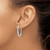 10k White Gold Oval Hoop Earrings with Channel-Set Round Diamonds, Hinged Closure, Polished Finish