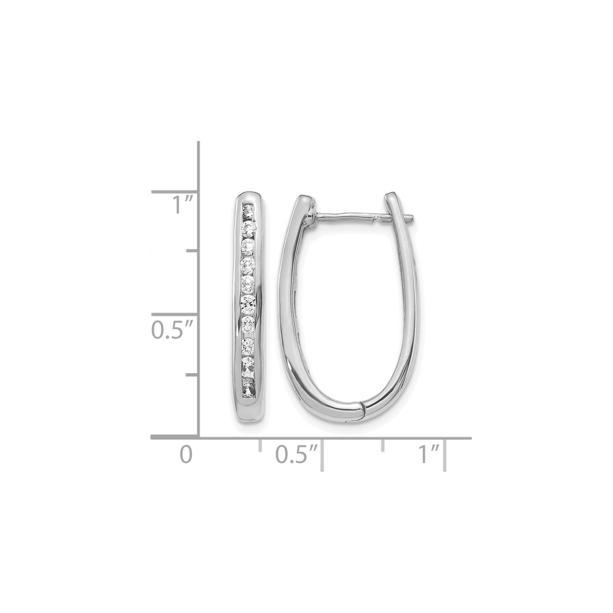 10k White Gold Oval Hoop Earrings with Channel-Set Round Diamonds, Hinged Closure, Polished Finish