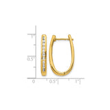 10k Yellow Gold Hoop Earrings with Round Cut White Gemstones, Sleek Hinged Oval Design