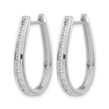 14k White Gold Elongated Oval Hoop Earrings with Channel-Set Diamond Accents