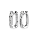 14k White Gold Huggie Hoop Earrings with Channel Set Diamonds, Square Minimalist Design