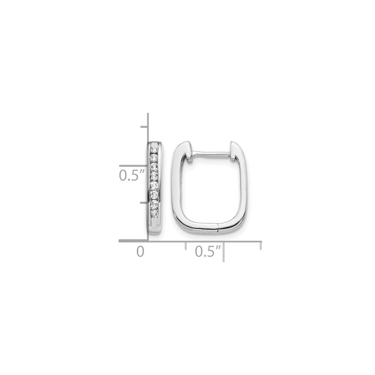 14k White Gold Huggie Hoop Earrings with Channel Set Diamonds, Square Minimalist Design
