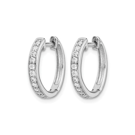 10k White Gold Huggie Hoop Earrings with Round Cut Pave Diamonds for Women