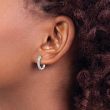 10k White Gold Huggie Hoop Earrings with Round Cut Pave Diamonds for Women