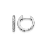 14k White Gold Hoop Earrings with Round Cut Diamonds, Classic Pave Huggie Style