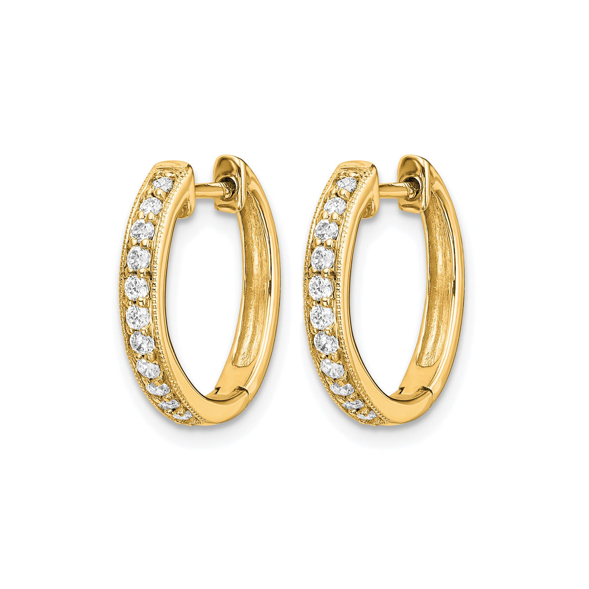 14k Yellow Gold Hoop Earrings with Cubic Zirconia in Channel Setting, Hinged Clasp, Minimalist Style