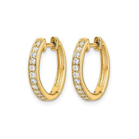 14k Yellow Gold Hoop Earrings with Cubic Zirconia in Channel Setting, Hinged Clasp, Minimalist Style