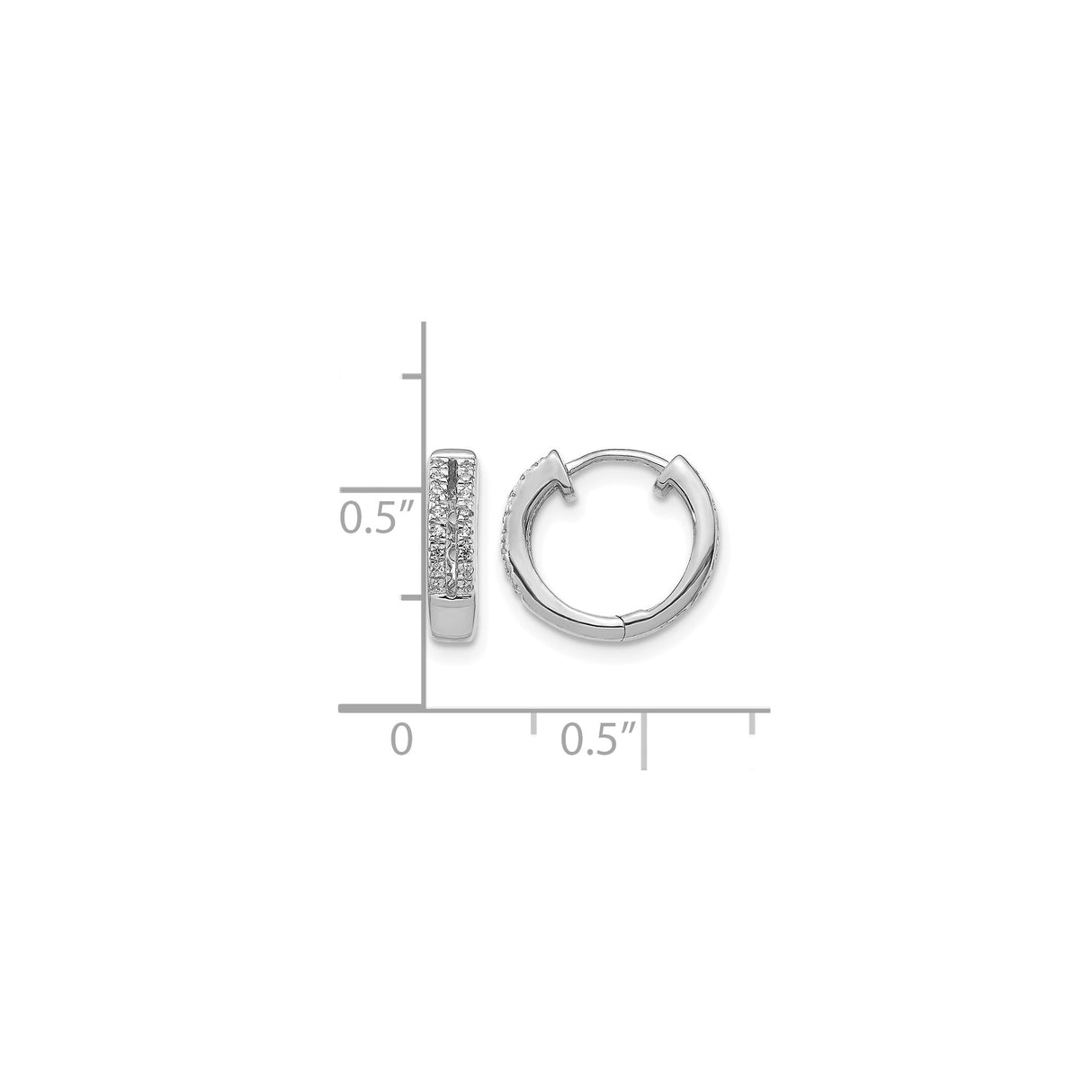 10k White Gold Hoop Earrings with Double Row Clear Stones, Small Huggie Style