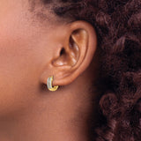 10k Yellow Gold Huggie Hoop Earrings, Diamond-Cut Dual Row with White Gold Accents