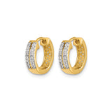 14k Yellow Gold Huggie Hoop Earrings with Round Cut Diamonds in Pavé Setting