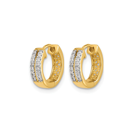 14k Yellow Gold Huggie Hoop Earrings with Round Cut Diamonds in Pavé Setting