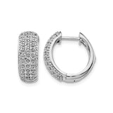 14k White Gold Huggie Earrings with Pavé Set Round Diamonds, Wide Sparkling Hoop Design