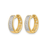 10k Yellow Gold Hoop Earrings with Pavé Set White Stones, Modern Huggie Style for Women