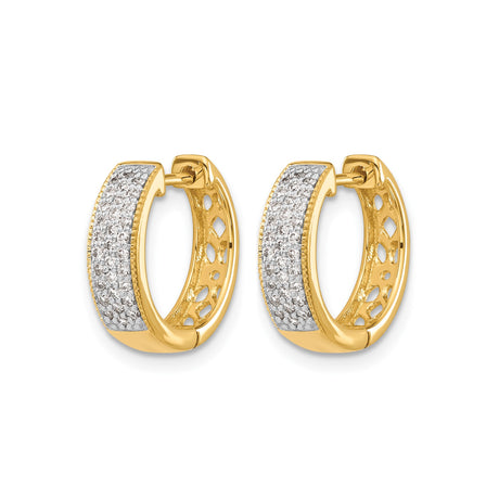 10k Yellow Gold Hoop Earrings with Pavé Set White Stones, Modern Huggie Style for Women