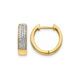 10k Yellow Gold Hoop Earrings with Pavé Set White Stones, Modern Huggie Style for Women