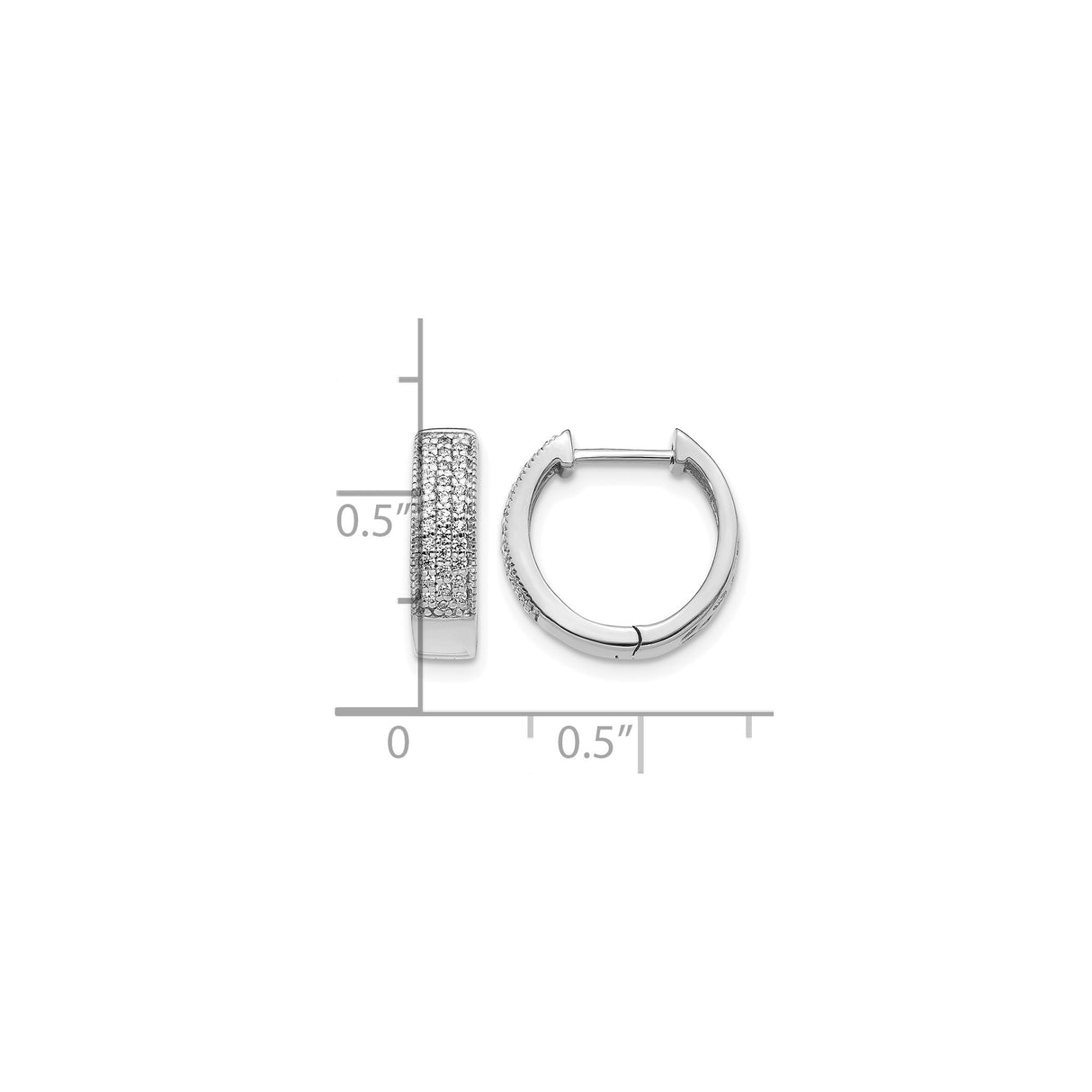 14k White Gold Diamond Hoop Earrings with Micro-Pavé Design and Hinged Clasp