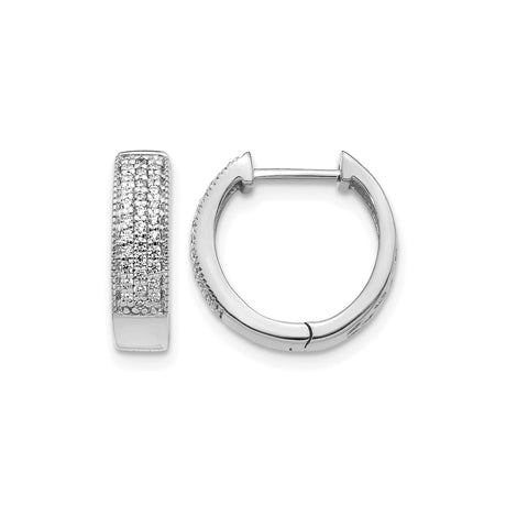 14k White Gold Diamond Hoop Earrings with Micro-Pavé Design and Hinged Clasp