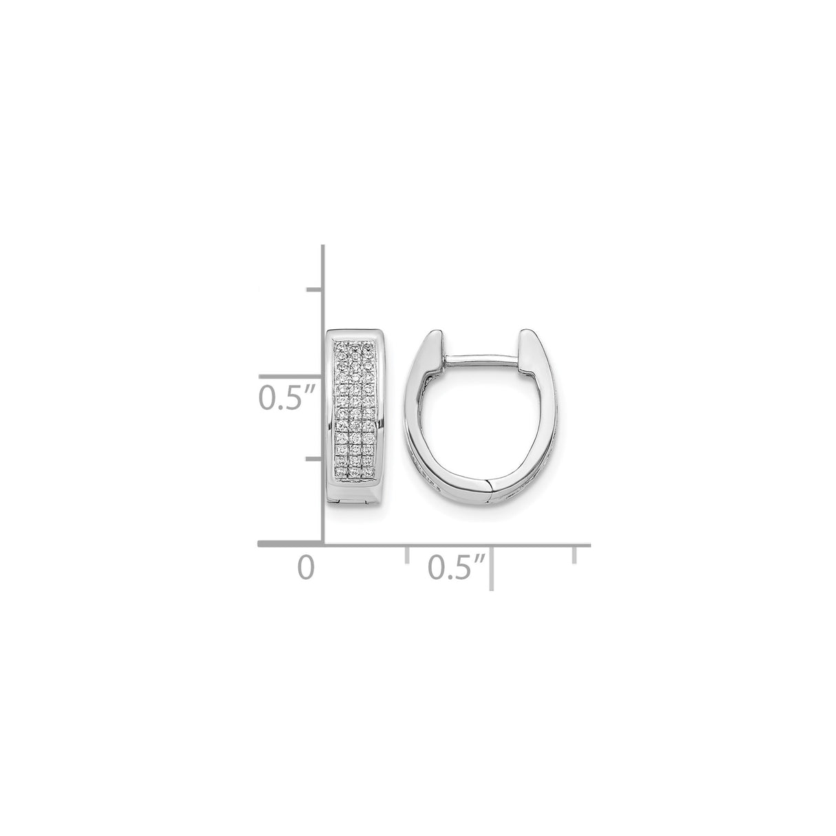 10k White Gold Huggie Hoop Earrings with Pave Set Round Diamonds, Rectangular Modern Design