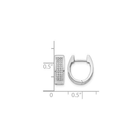 10k White Gold Huggie Hoop Earrings with Pave Set Round Diamonds, Rectangular Modern Design