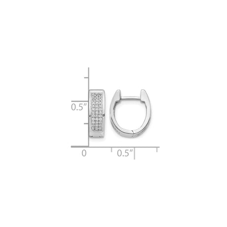 14k White Gold Diamond Huggie Hoop Earrings, Multirow Pave Hinged Hoops for Women