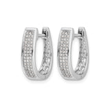 14k White Gold Hoop Earrings with Round Cut Pavé Diamonds, Rectangular Huggie Style