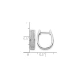 14k White Gold Hoop Earrings with Round Cut Pavé Diamonds, Rectangular Huggie Style