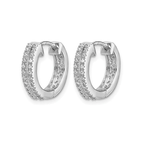 14k White Gold Diamond Huggie Hoop Earrings, Double Row Modern Design for Women