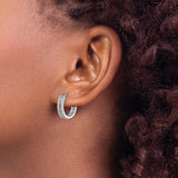 14k White Gold Diamond Hoop Earrings, Double Row Pavé, Hinged Design, Round Classic Style