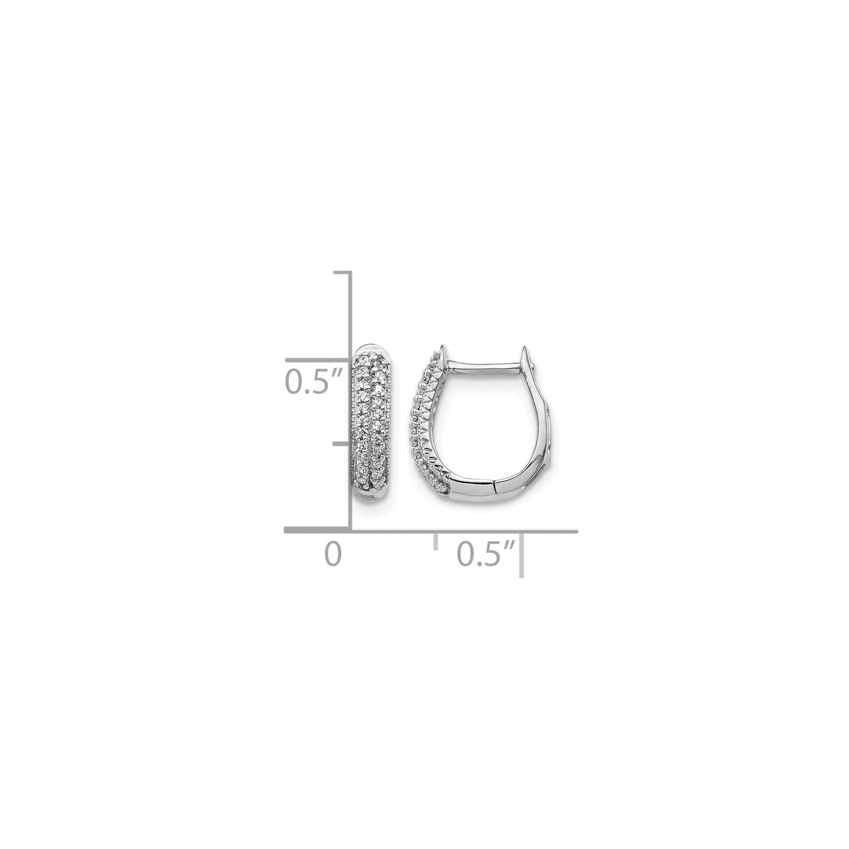 10k White Gold Diamond Huggie Hoop Earrings with Pavé Setting, Round Cut, Elegant Design