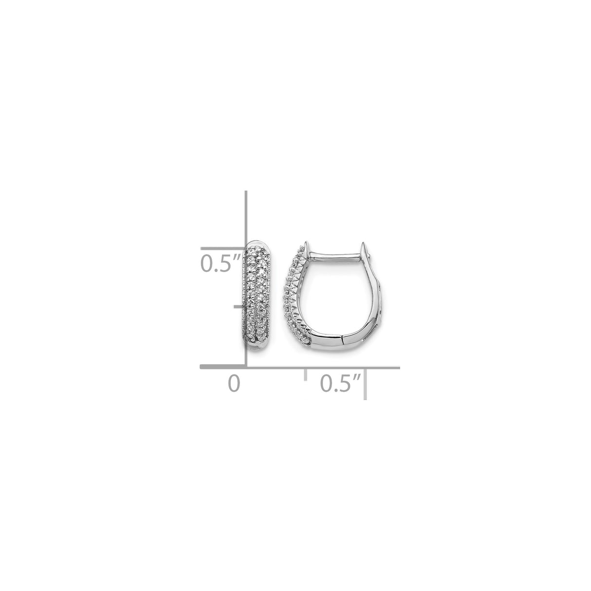 14k White Gold Huggie Hoop Earrings with Triple Row Pavé Set Round Diamonds