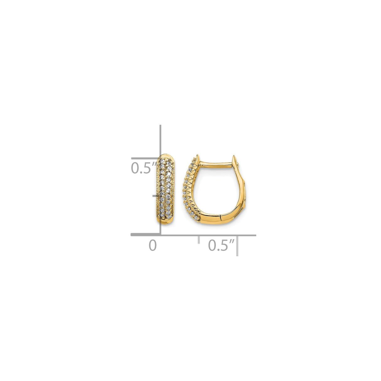 14k Yellow Gold Hoop Earrings with Triple Row Pave Cubic Zirconia, Huggie Style