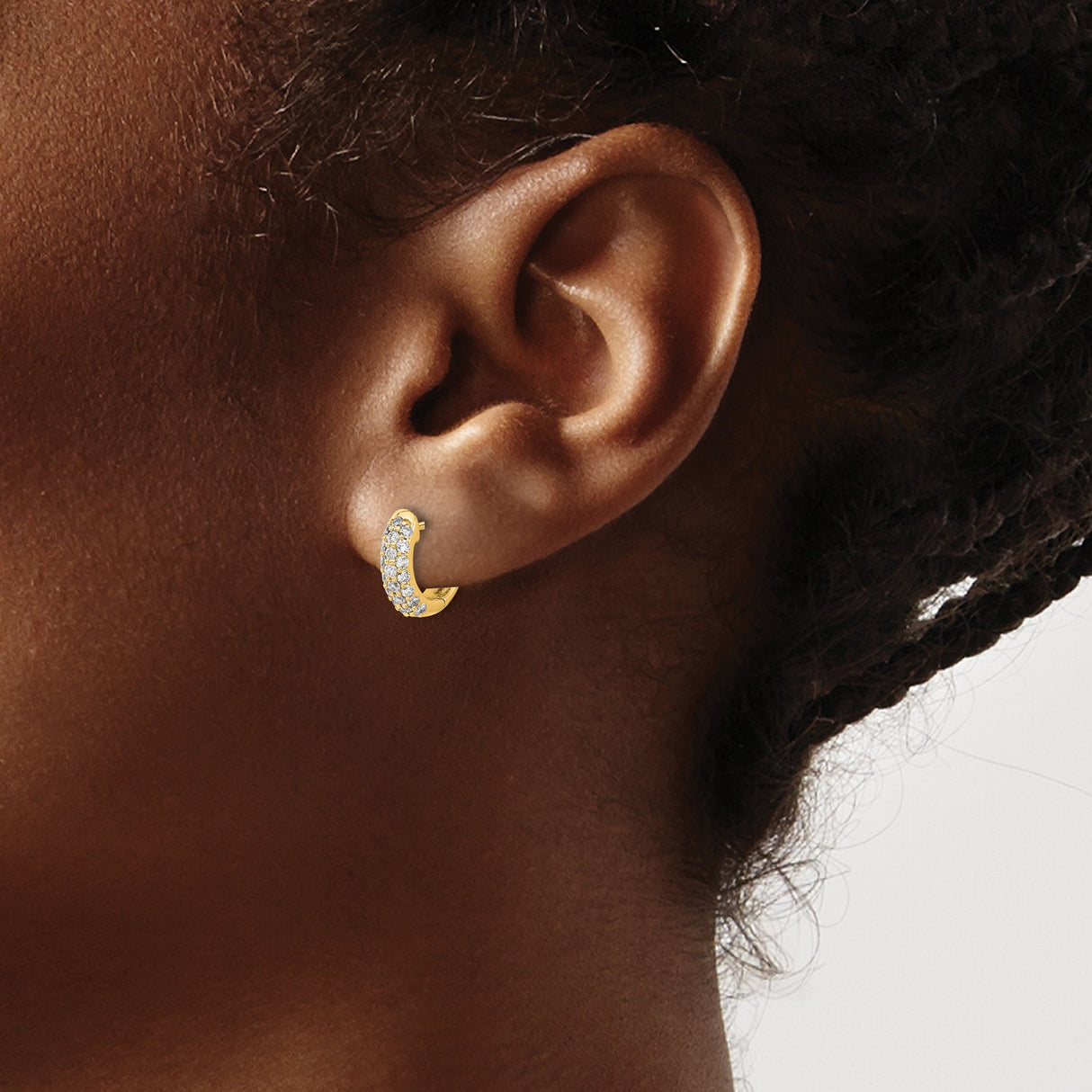 14k Yellow Gold Huggie Hoop Earrings with Diamond Pave Setting for Women