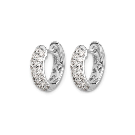 14k White Gold Diamond Huggie Hoop Earrings, Pavé Setting, Round Cut, Small for Women