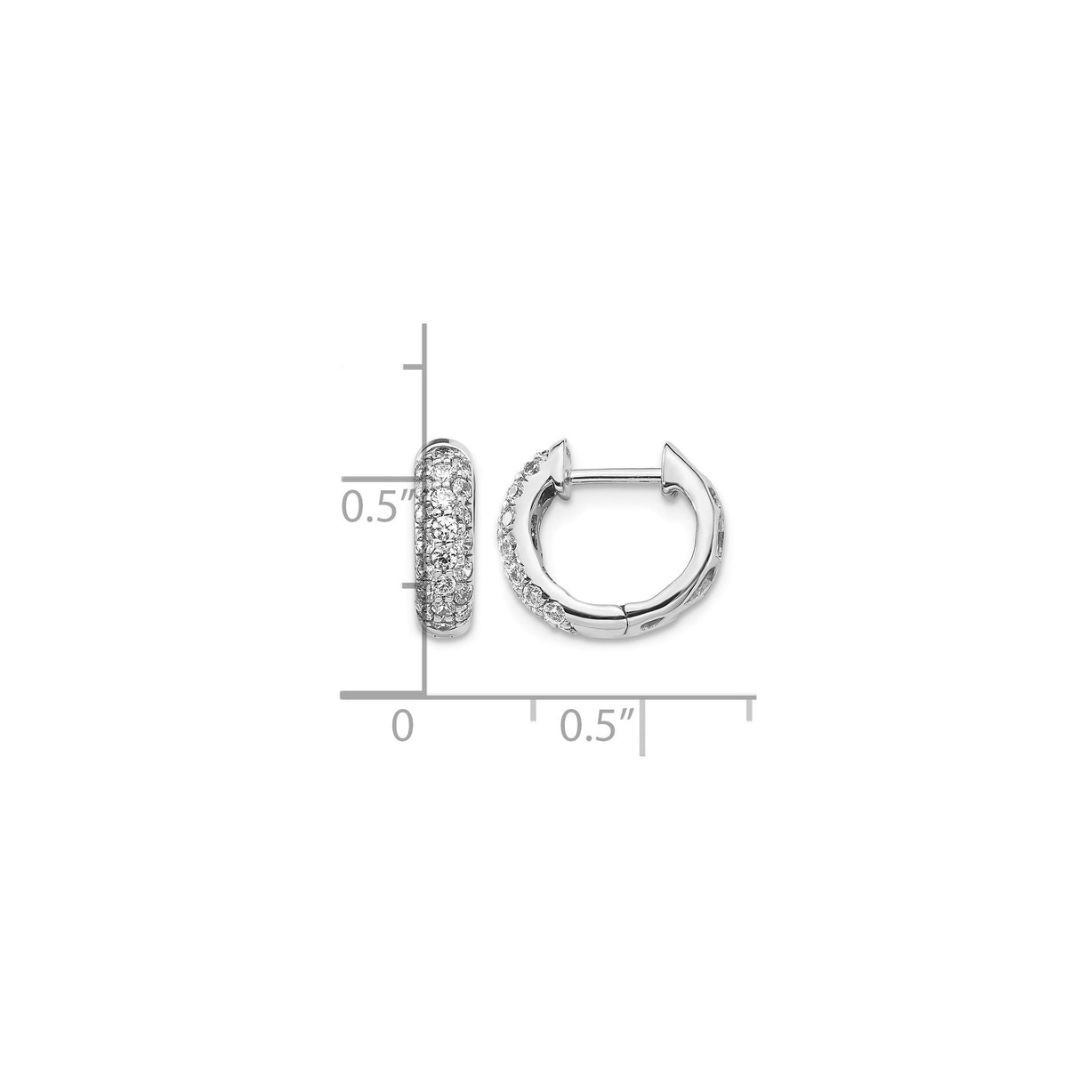 14k White Gold Diamond Huggie Hoop Earrings, Pavé Setting, Round Cut, Small for Women