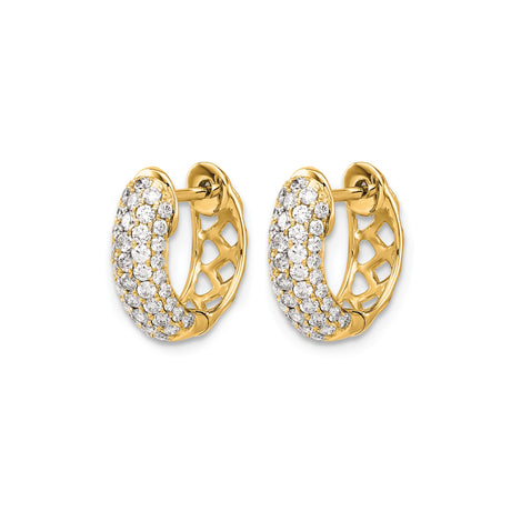10k Yellow Gold Diamond Huggie Hoop Earrings, Pavé Set Classic Style for Women