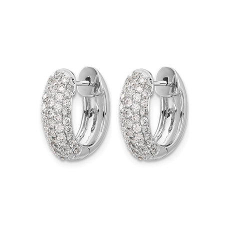 14k White Gold Diamond Hoop Earrings, Round Cut Multi Row Pave Huggies for Women