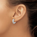 14k White Gold Diamond Hoop Earrings, Round Cut Multi Row Pave Huggies for Women